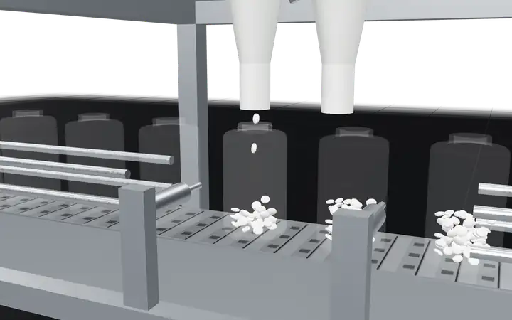 Tablets pouring into a bottle