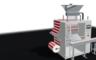 Powder dropping into film tubes on the stick pack machine