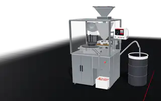 Capsules being filled on a rotary capsule filler